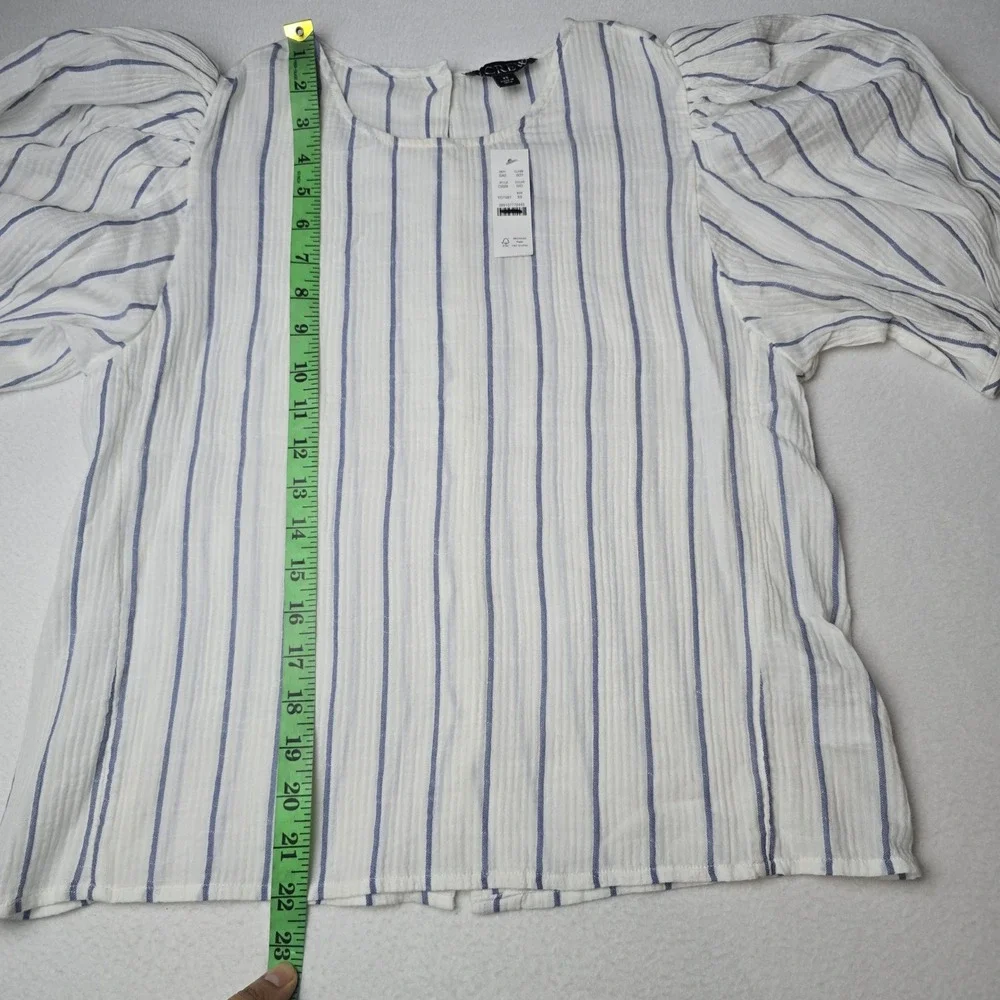J. Crew NWT Women's Puff Sleeve Top in Sheer Gauze White Striped Size‎ XS